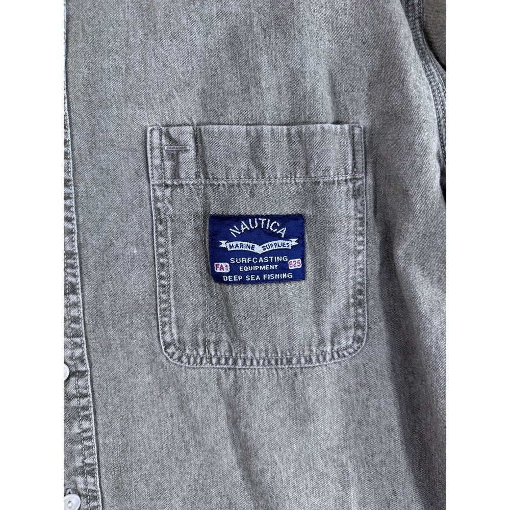 Nautica Denim Classic Fit Olive Blue Long Sleeve Button-Up Shirt XL Pocket - Picture 4 of 9